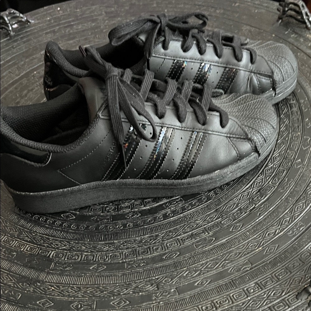 Kids Adidas Superstar J Cloud Black Sneakers with Striped Detail